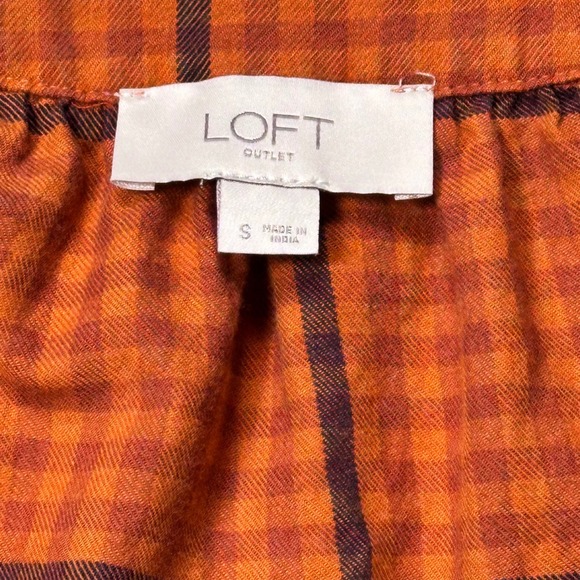 LOFT Burnt Orange Plaid Blouse Women's S Fall Core Rustic Cozy Autumn Top‎ - Picture 3 of 12